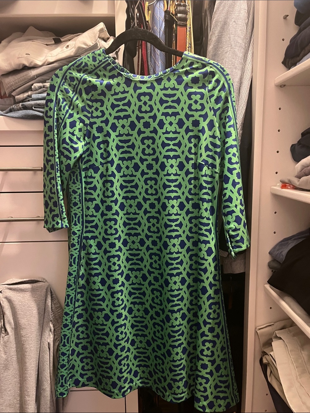 Gretchen Scott Designs Green and Navy Geometric Asymmetrical Dress
